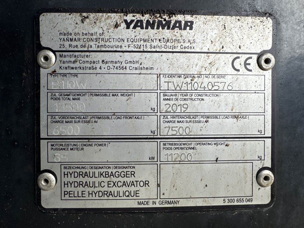 Yanmar YAN B110W, Wheeled Excavators, Construction Equipment