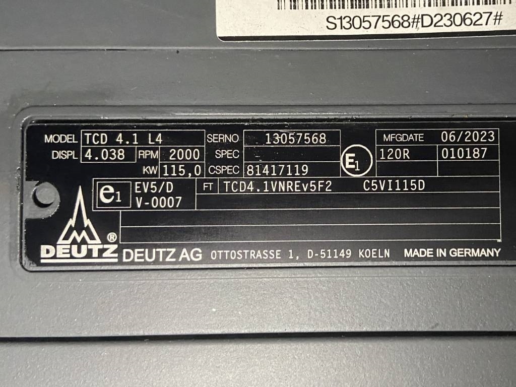 Deutz TCD4.1L4 - 105 kVA Stage V Generator - DPX-19011