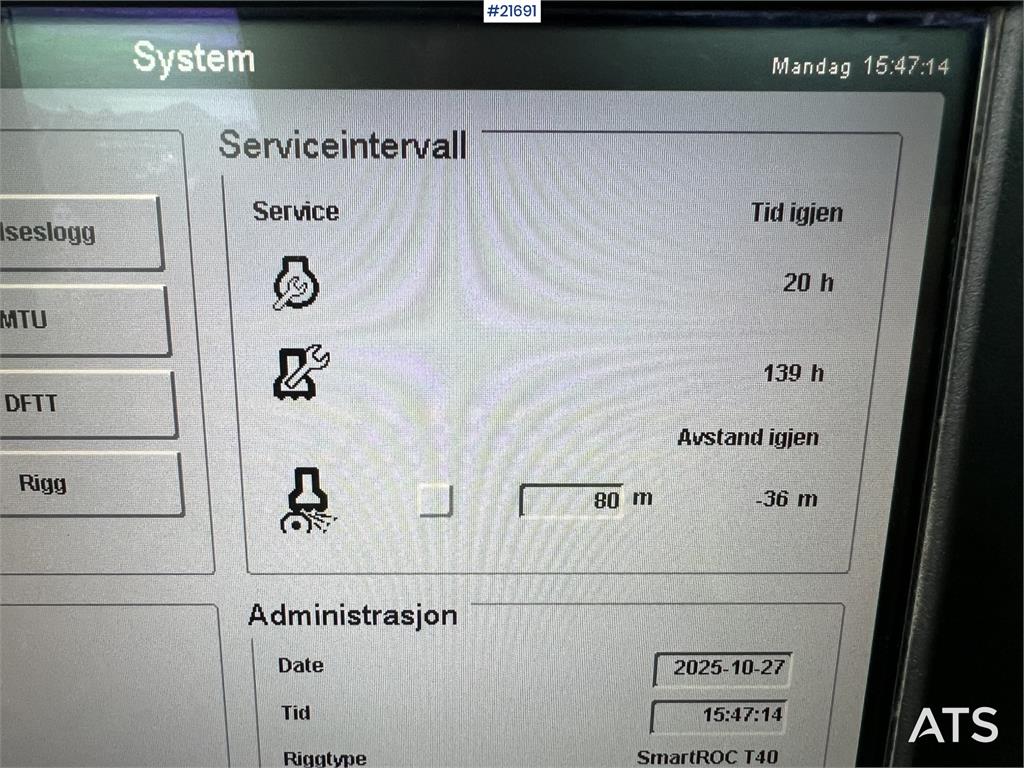Atlas Copco smartroc T40-11 drilling rig w/2540 hammer, CME gr