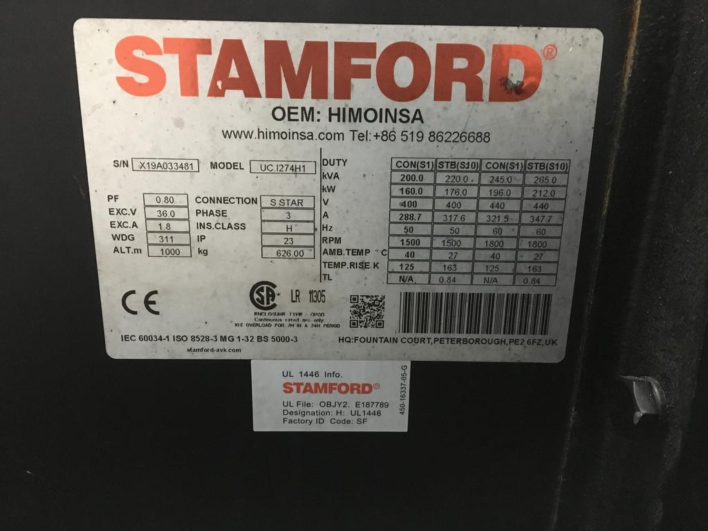 John Deere 6068HFU82 GENERATOR 200KVA USED