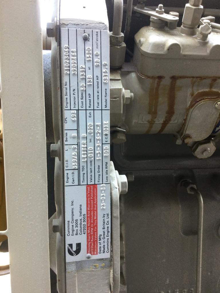 Cummins 6BT5.9 CPL0698 GENERATOR 110KVA USED