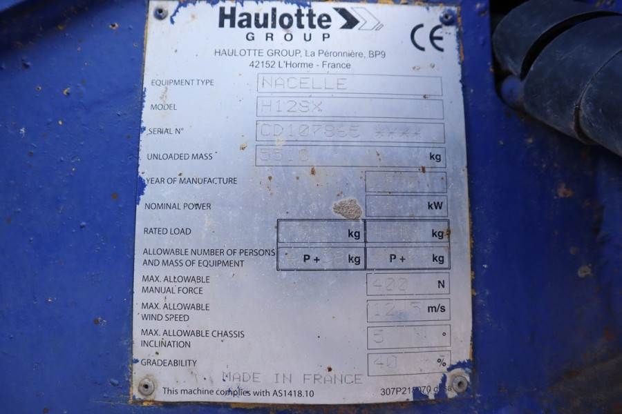 Haulotte H12SX Diesel, 4x4 Drive, 12m Working Height, 700kg
