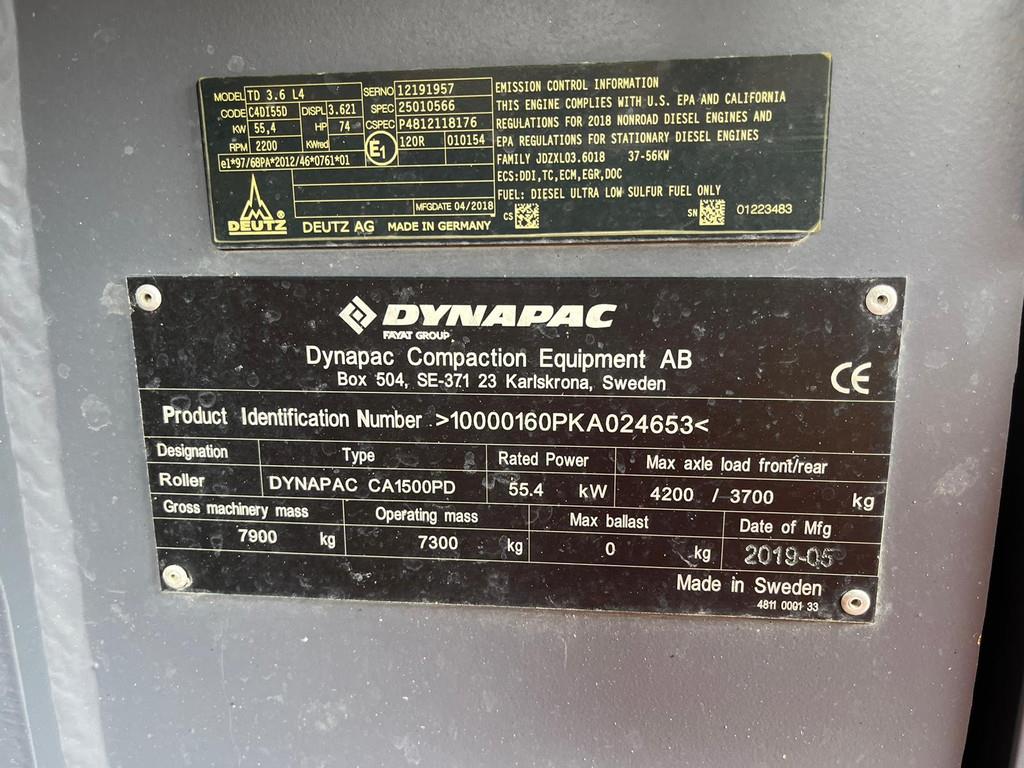 Dynapac CA1500PD (7.3t) - EPA / CE Certified