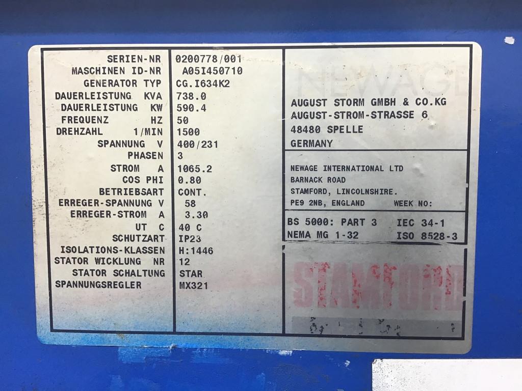 Deutz STAMFORD A05I450710 GENERATOR 738 KVA USED