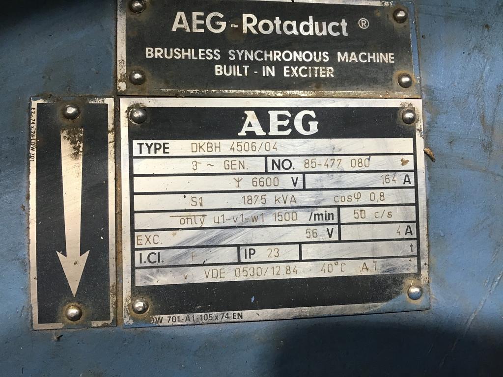 MTU AEG DKBH 4506/04 GENERATOR 1875 KVA USED