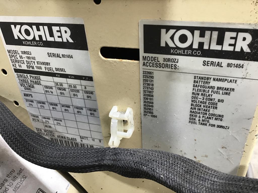 John Deere KOHLER 30ROZJ GENERATOR 33KVA USED
