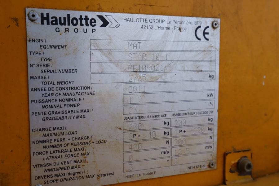 Haulotte STAR 10 Electric, 10m Working Height, 3m Reach, 20