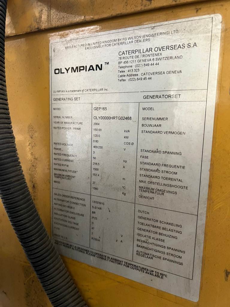 Olympian GEP165 150kVA Generator set on trailer