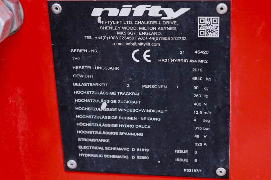 Niftylift HR21 HYBRIDE 4x4 MK2 Valid Inspection, Hybrid, 4x4