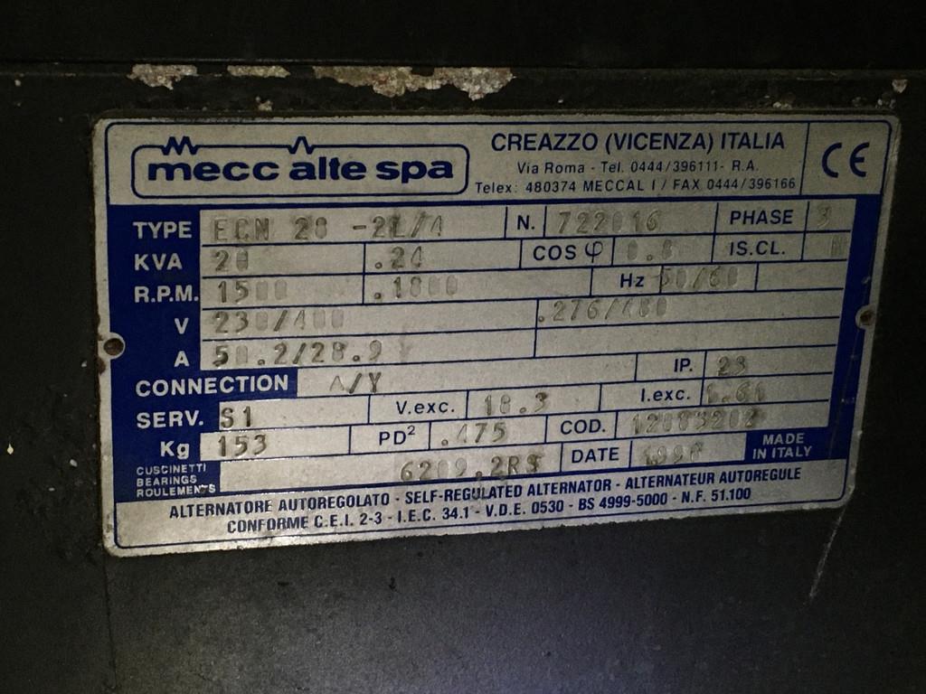 Lombardini LDW 2004 GENERATOR 20 KVA USED