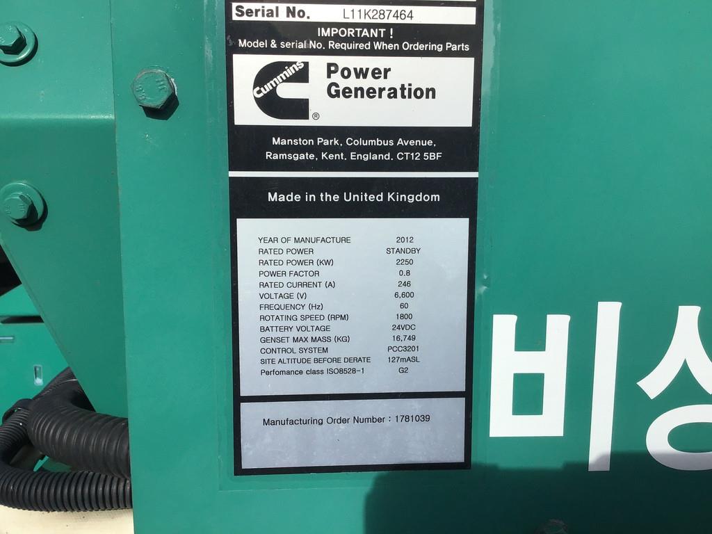 Cummins QSK60-G9 GENERATOR 2813 KVA USED