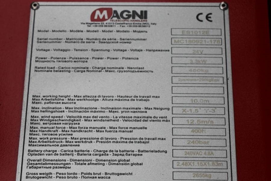 Magni ES1012E Electric, 10m Working Height, 450kg Capaci