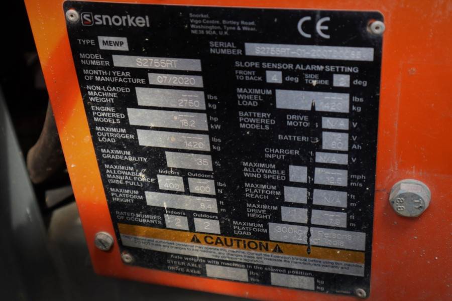 Snorkel S2755RT Diesel, 10.1m Working Height, 300kg Capaci