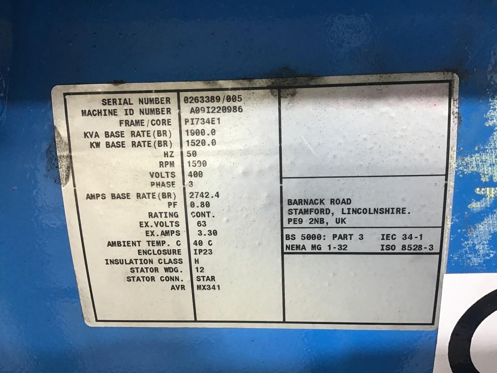 Perkins TAMFORD A09I220986 GENERATOR 1900 KVA USED