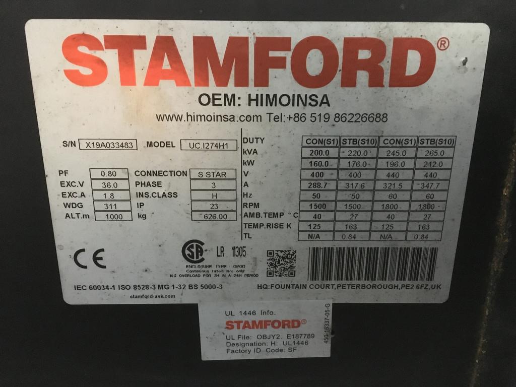 John Deere 6068HFU82 GENERATOR 200KVA USED