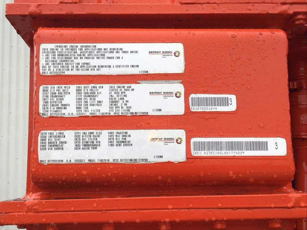 MTU 16V4000 POMP 3600M³/HR USED