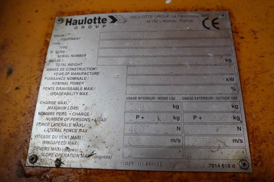 Haulotte Compact 12 Electric, 12m Working Height, 300kg Cap