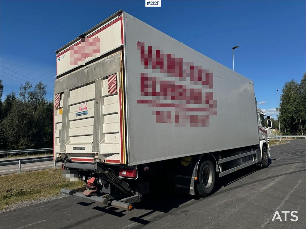 Scania P410 4x2 Box truck w/ full side opening and lift.