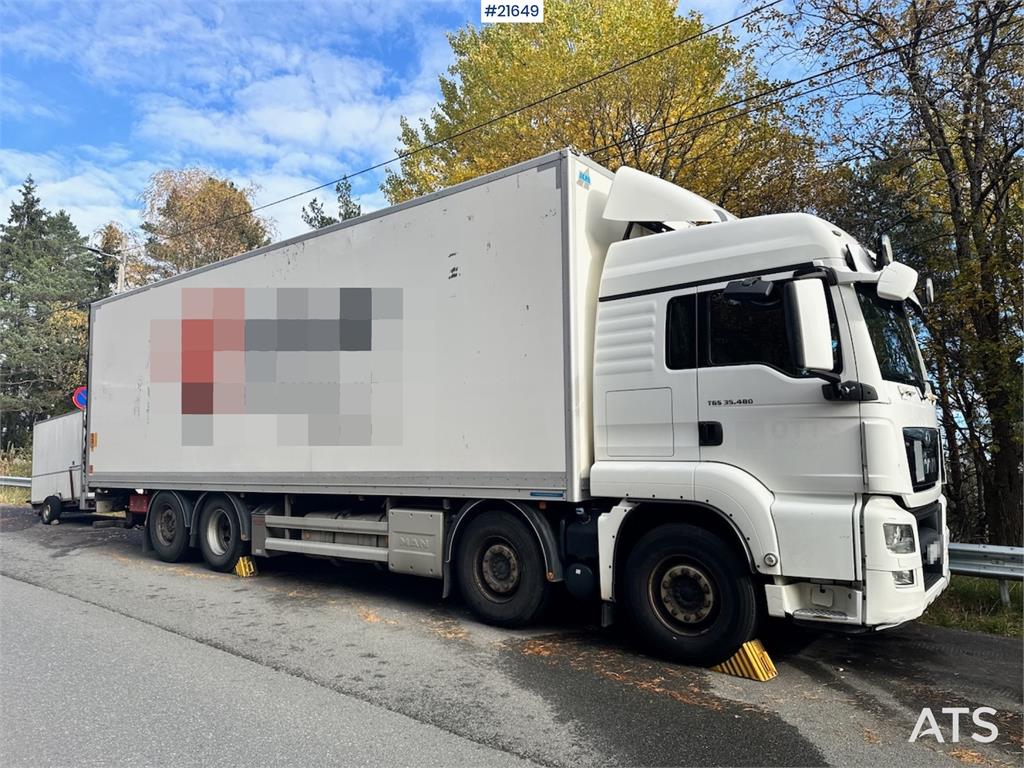 MAN TGS 35.480 8x2 Box truck w/ Full side opening.