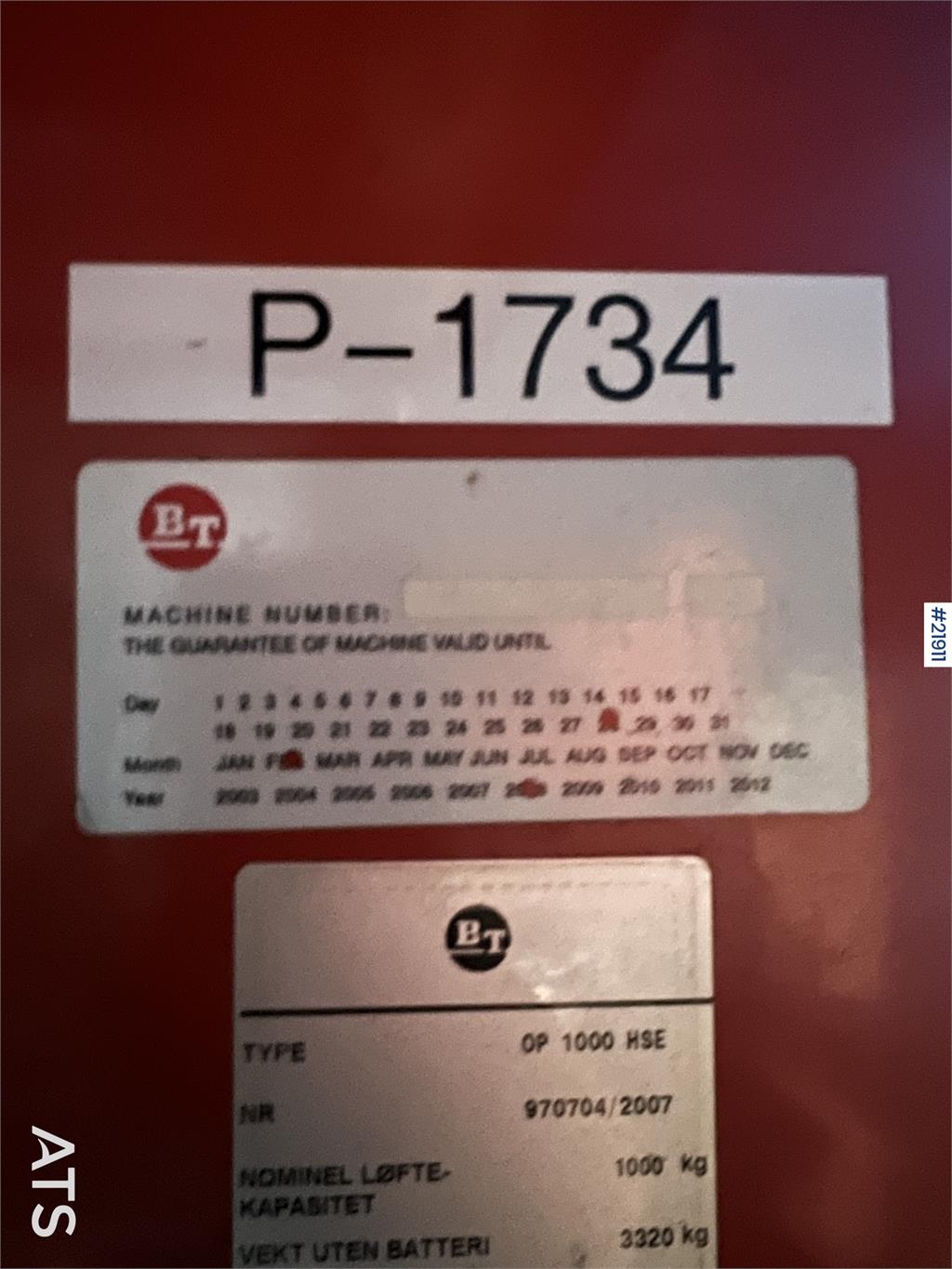 BT OP 1000 HSE Electric truck