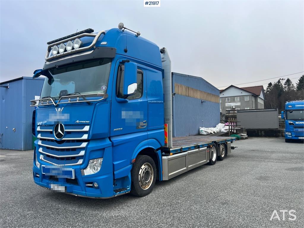 Mercedes-Benz Actros 6x2 flatbed truck w/ 2012 konar 2 axle flat