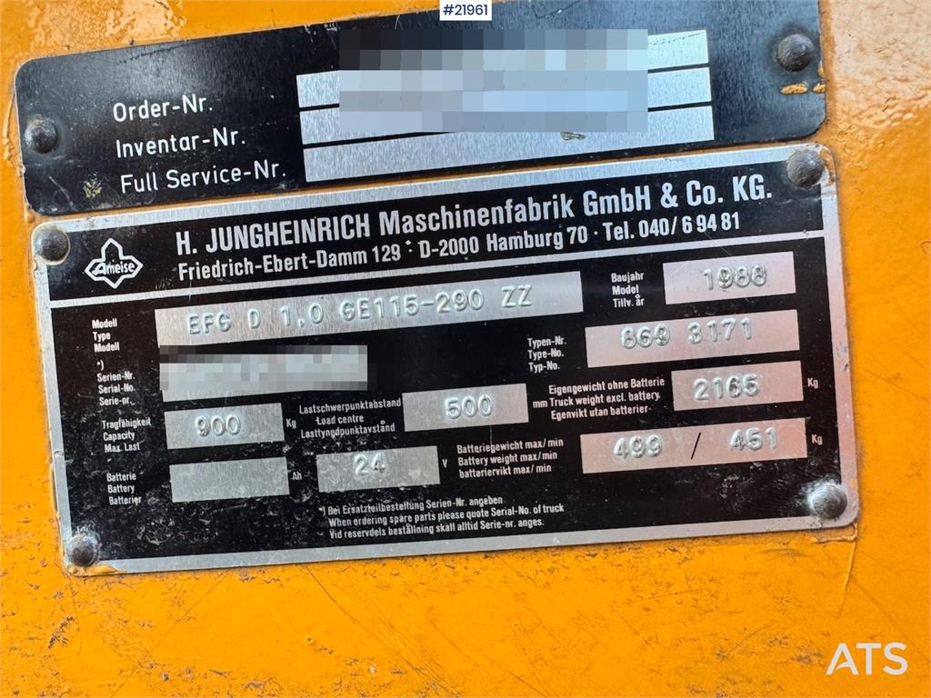 Jungheinrich EFG D1.0 Electric Forklift w/ Charger