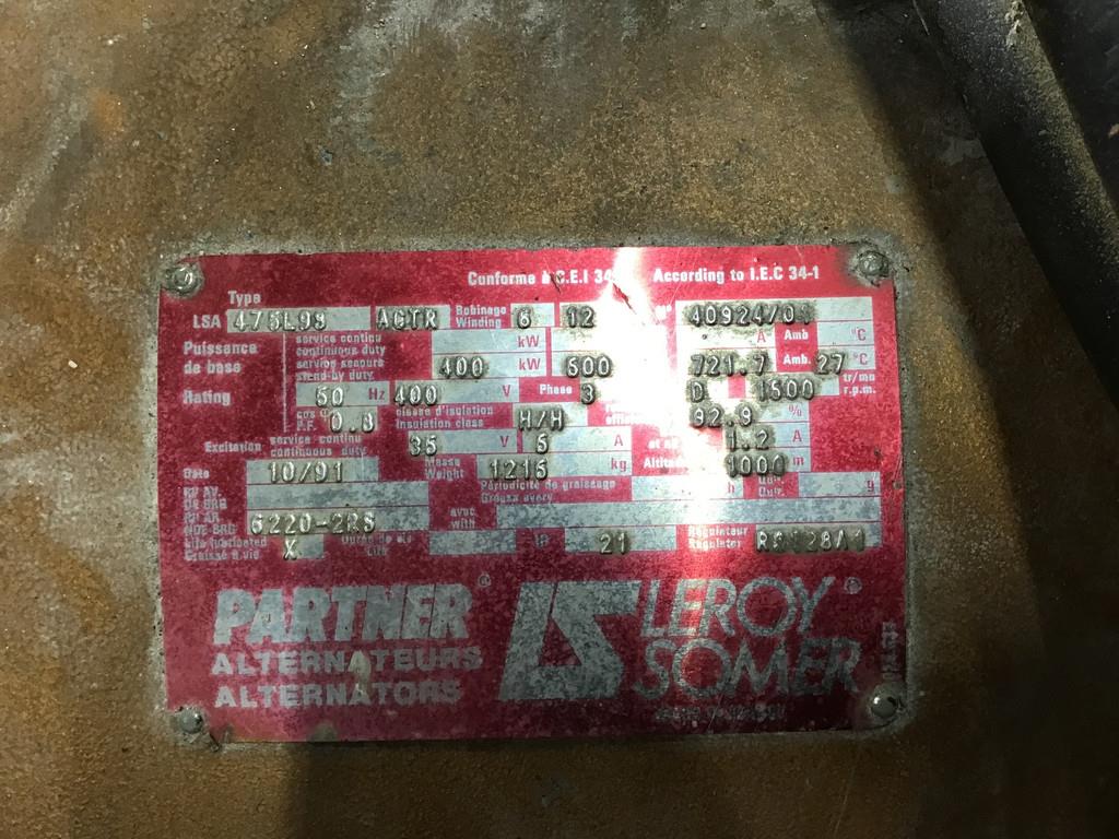 Cummins KTA19-G3 GENERATOR 500KVA USED