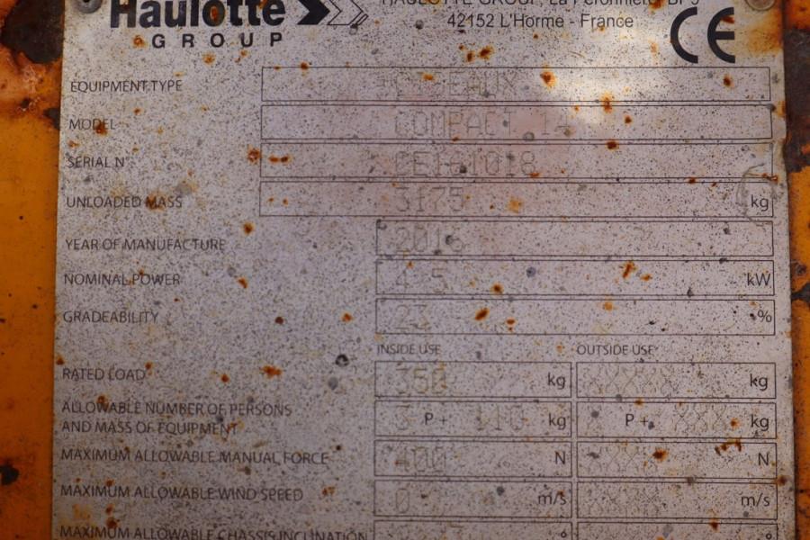 Haulotte Compact 14 Electric, 14m Working Height, 350kg Cap