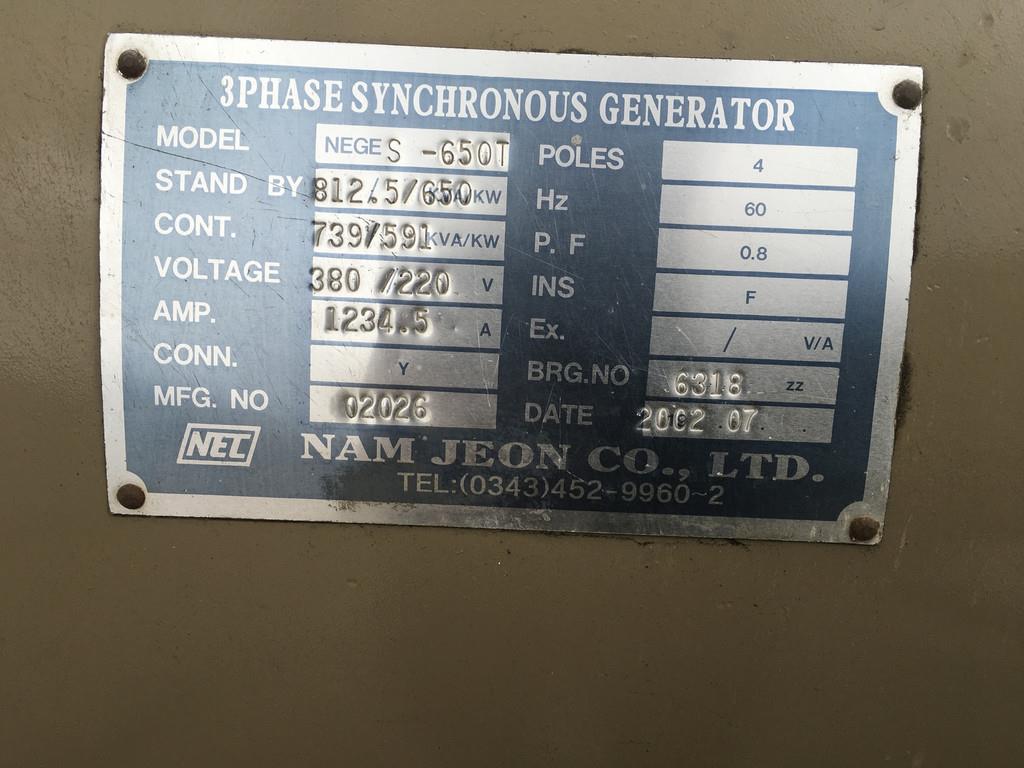 MTU 12V2000G42 GENERATOR 739 KVA USED