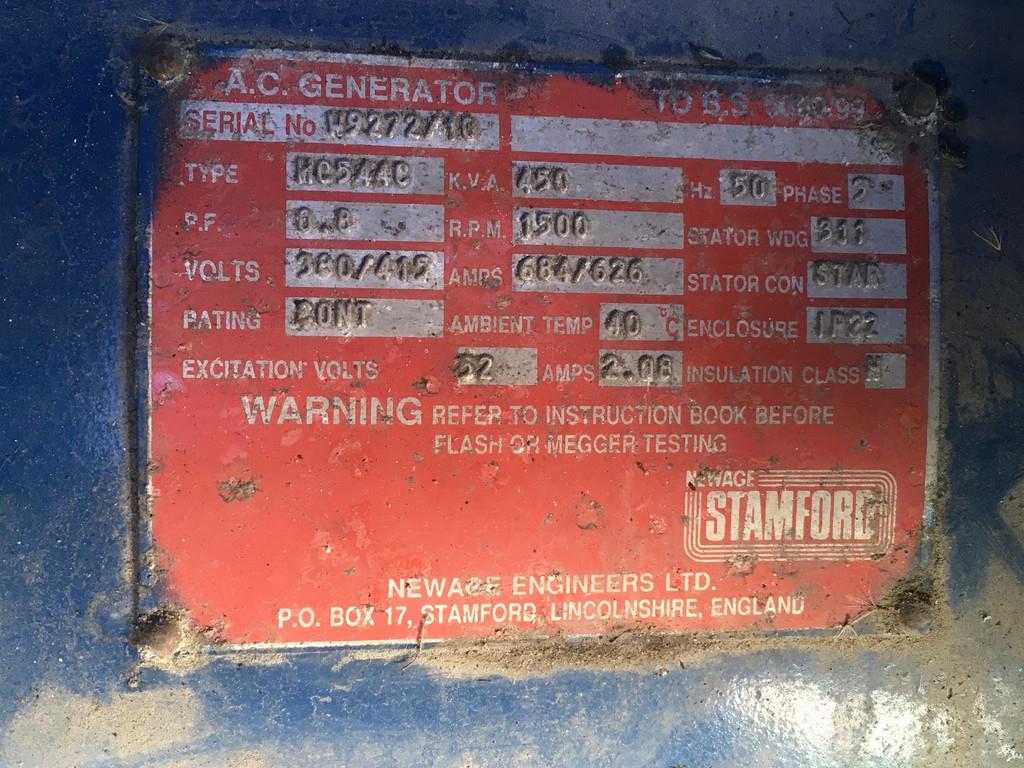 Detroit Diesel AMFORD HC544C GENERATOR 450 KVA USED