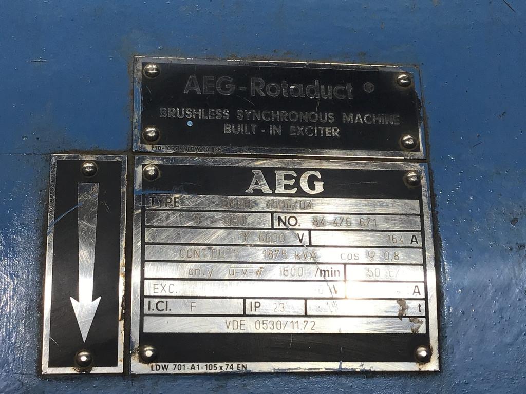 MTU 16V396 GENERATOR 1875KVA USED