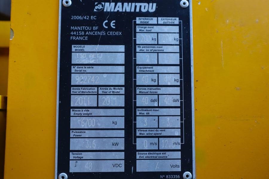 Manitou 150AETJ Compact Electric, 15m Working Height, 6.5m
