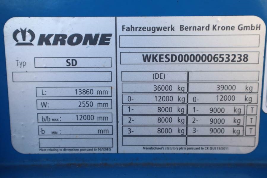 Krone SD Dutch Registration, 3-Axle, Lift Axle, Air Susp