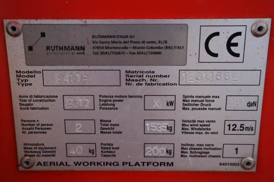 Ruthmann BLUELIFT SA11P Electric, 11m Working Height, 8m Re