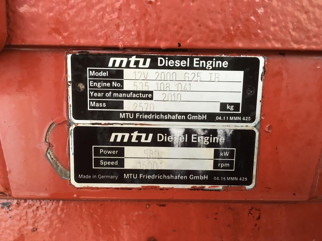MTU 12V2000G25TB GENERATOR 625KVA USED