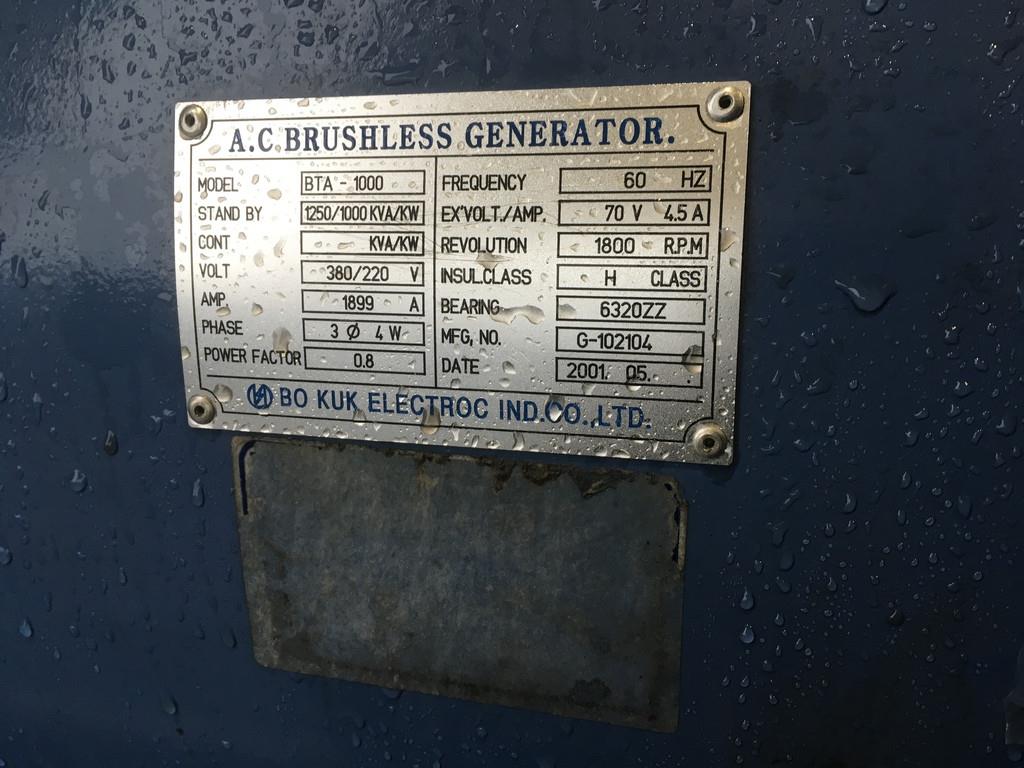 MTU 16V2000 GENERATOR 1250KVA USED