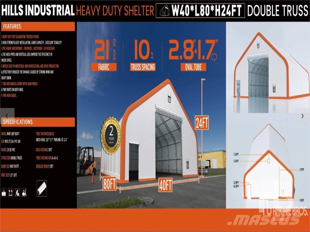 Buy used HILLS INDUSTRIAL 80 ft x 40 ft x 24 ft (Unused) steel frame